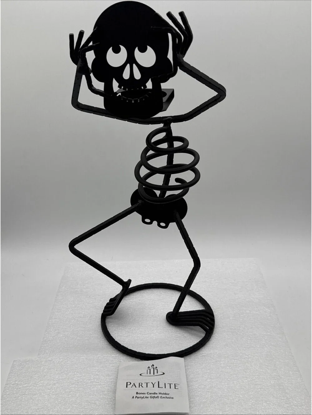 Vintage PartyLite Mr Bones Skeleton 15.25” Black Wrought Iron Votive Holder